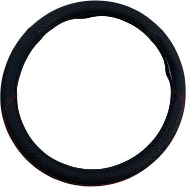 Leather Steering Wheel Cover 38 Cm Waves Black Red Stitching 1 Pc