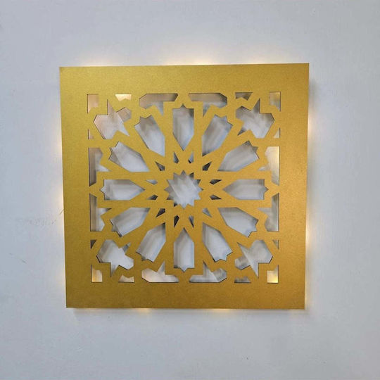 SteweHome Hölzernes Gemälde mit LED-Beleuchtung Gold 30x30 cm