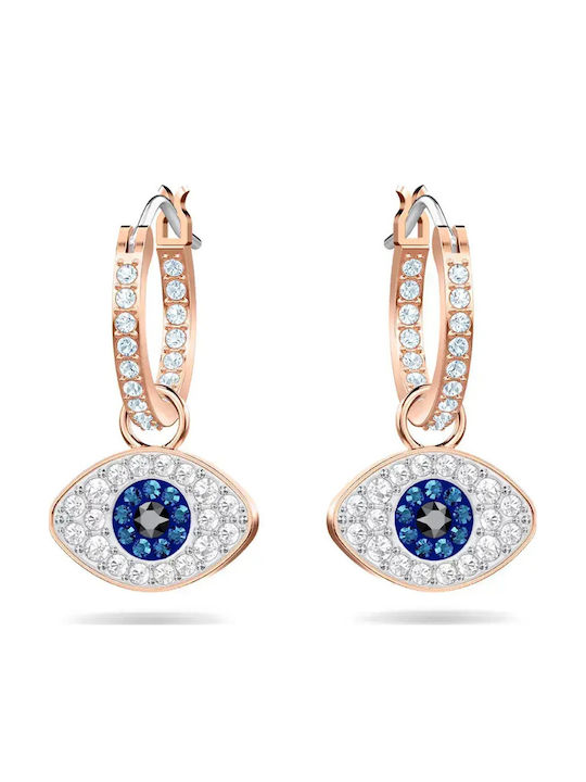 Swarovski Обици Халки Позлатени с Камъни Сини