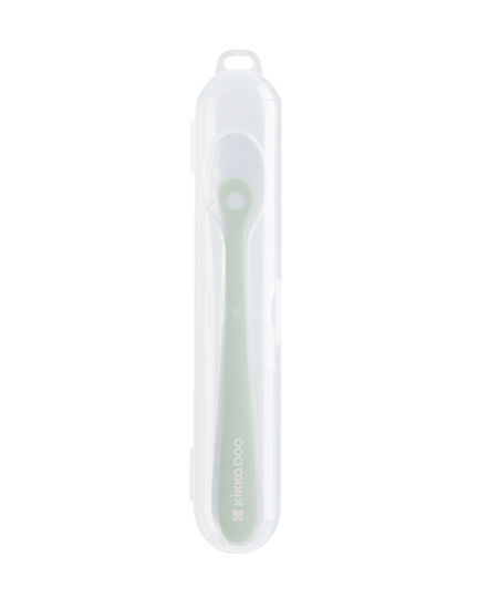 Kikka Boo Lingură pentru Bebeluși Boo din Silicon cu Carcasă pentru 4+ Luni Verde