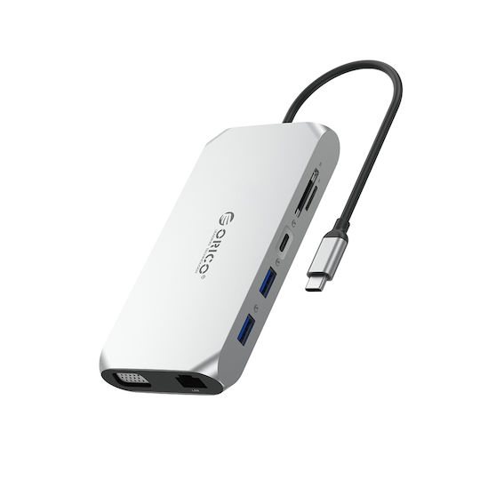 Orico XCR 12in1 USB-C Dockingstation mit HDMI 4K PowerDelivery Ethernet Grau