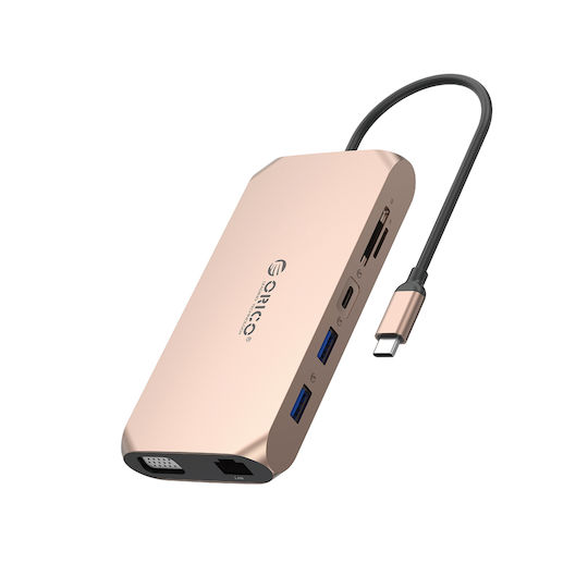 Orico XCR 12in1 USB-C Docking Station with HDMI 4K PD Ethernet Rose Gold