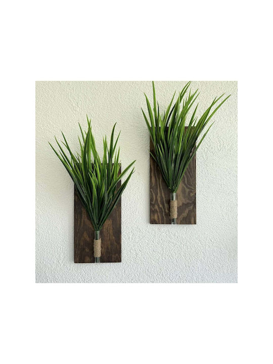 SteweHome Hanging Green Wooden Wall Decor 30x14cm 2 Pieces