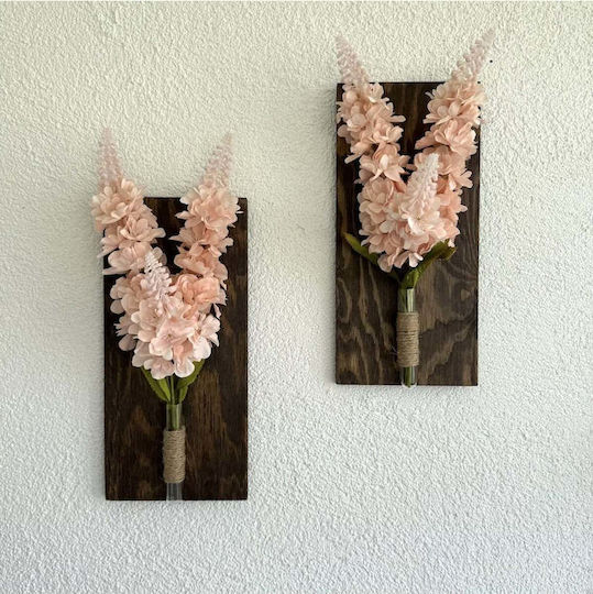 SteweHome Hängende Wanddekoration Rosa aus Hölzernem 30x14cm 2Stücke