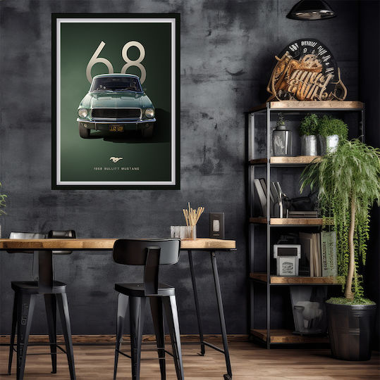 Poster 1968 Bullitt Mustang Cr003 40cm X 50cm Brown Wooden Frame
