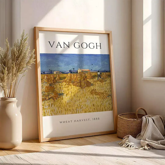 Poster Van Gogh Wheat Harvest Art097 40cm X 50cm White Wooden Frame