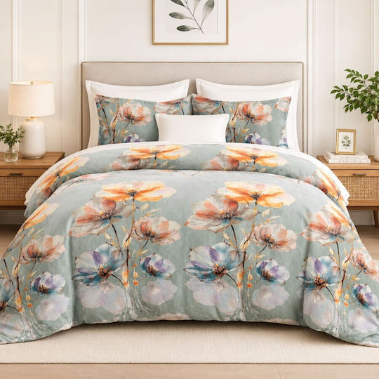 Pucioasa Σετ Παπλωματοθήκη 200x220cm Διπλή με 4 Μαξιλαροθήκες & 1 Σεντόνι Pastel Flowers