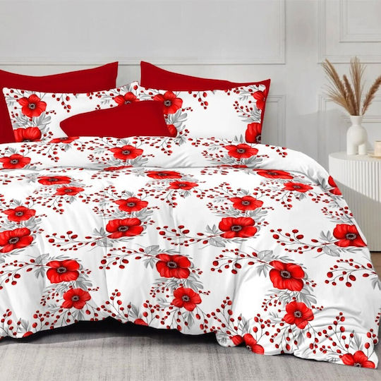 Pucioasa Duvet Cover Set 200x230cm Double With 4 Pillowcases & 1 Bed Sheet Poppies 1