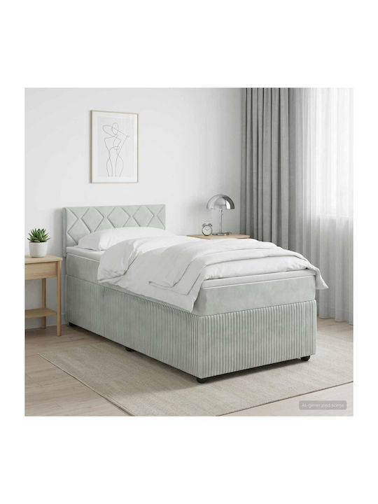 Single Bed Upholstered with Velvet Light Grey w...