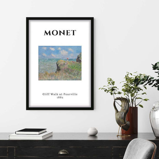 Poster Monet Cliff Walk At Pourville Art009 40cm X 50cm Frame Natural Wood Beige