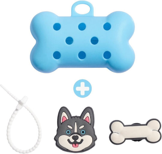 Bone Shaped Dog Waste Bag Case 2 Charms Light Blue