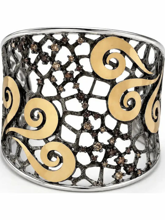 Brățară Tip Cuff Argint K18 Aur Pentru Femei Zircon Silverline Zircon Cafeniu Negru Rodiu Handmade Argintauriu 0230387201