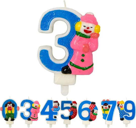 Birthday Cake Candle Chippo Clown 134788 F Number 3 Blue 9.5 Cm