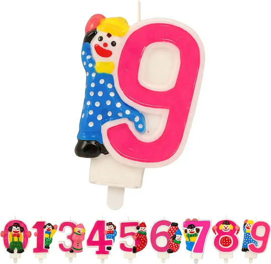 Lumânare De Tort De Ziua De Naștere Chippo Clovn 134788 F Număr 9 Roz 9.5 Cm