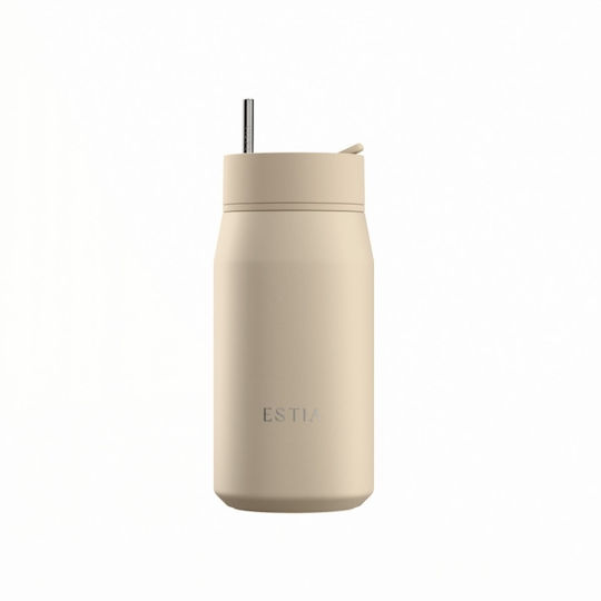 Estia Lens Save The Aegean Thermos Glass Stainless Steel BPA Free 360ml Dune with Straw