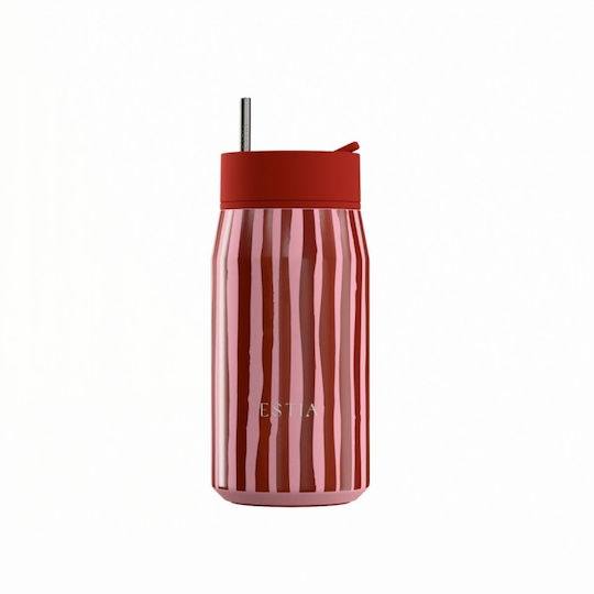 Estia Lens Save The Aegean Thermos Stainless Steel Bottle 360ml Viva Stripe with Straw