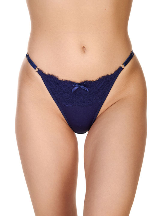 Comfort Γυναικείο String με Δαντέλα Μπλε