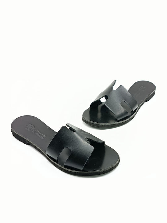 Leather Women's Flat Sandals Black
