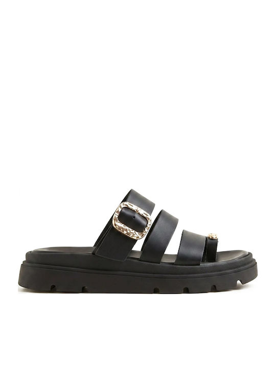 Sandale Casual Damă Flatforme Negre Din Piele