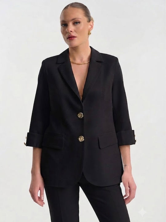 Fibes Women's Black Crepe Blazer