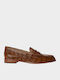 Leather Women's Loafers in Orange Colour