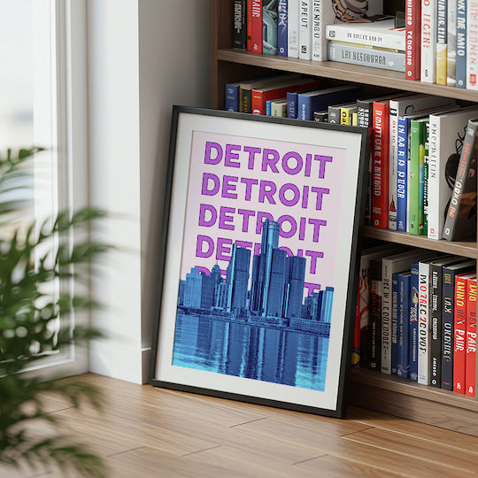 Poster Detroit Pop Art Pst25504 40cm X 50cm White Wooden Frame 63380pd156118f55310