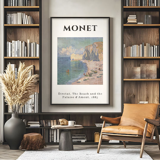 Poster Claude Monet Beach Falaise D Amont Art232 40cm X 50cm White Wooden Frame
