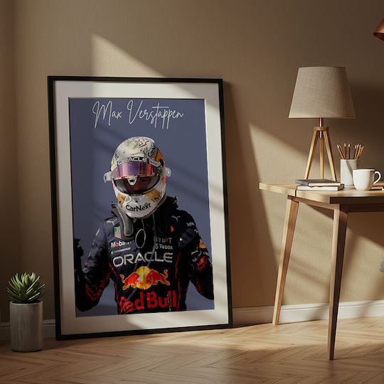 Poster Formula1 Max Verstappen F058 40cm X 50cm White Wooden Frame