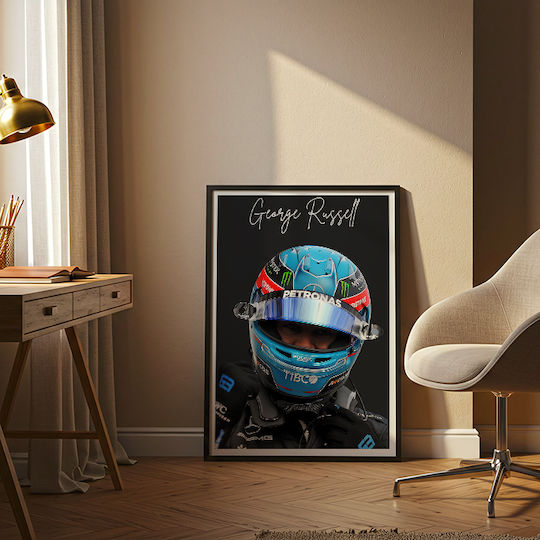 Poster Formula1 George Russell F060 40cm X 50cm White Wooden Frame