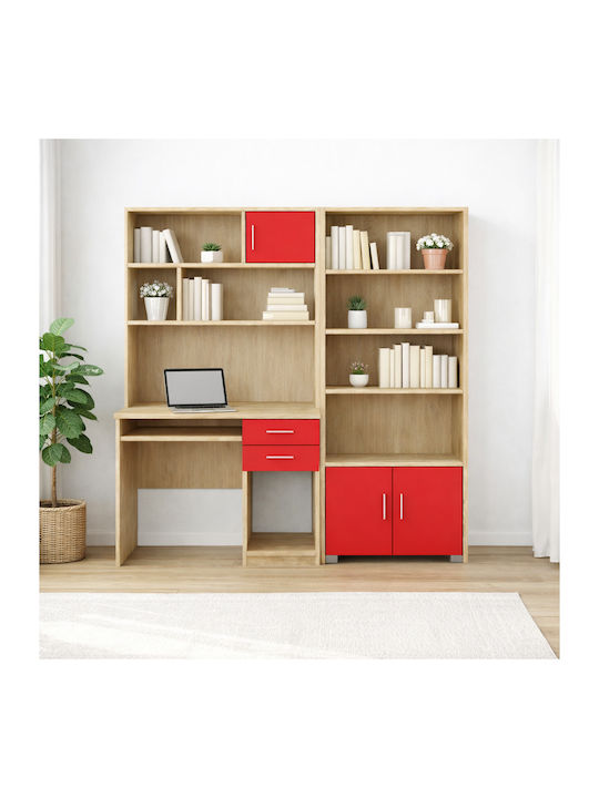 Kinder Schreibtisch mit Bibliothek aus Melamin Rote 175x55x180cm