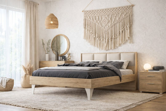 Bedroom Furniture Set Oak-Beige 160x200cm 5 Pieces