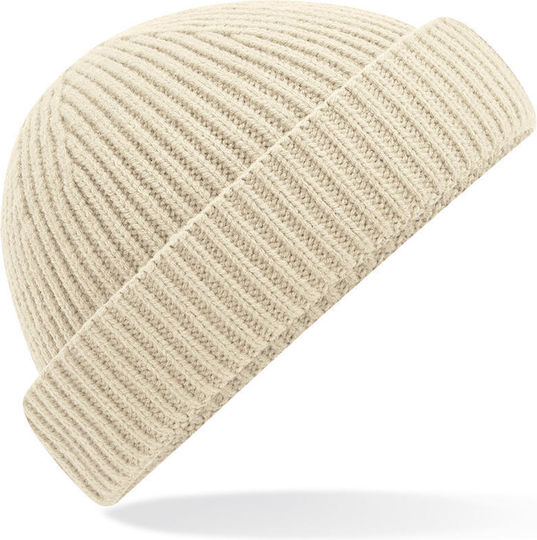 Beanie Unisex Beanie with Rib Knitting in Beige Colour