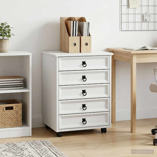 Office Storage Drawer from Solid Wood & Metal with Wheels White 53x39x65.5cm