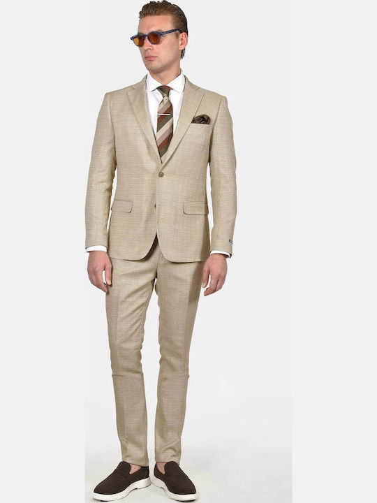 Berto Lucci Men's Suit with Slim Fit Beige