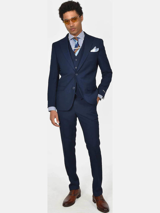 Berto Lucci Men's Suit with Vest Slim Fit Navy ...