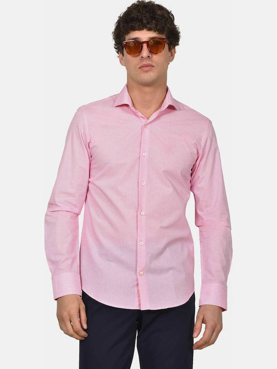 Long Sleeve Cotton Shirt in Regular Fit Checked Pink