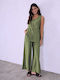 Celestino Set Women's Sleeveless Blouse Trousers Khaki