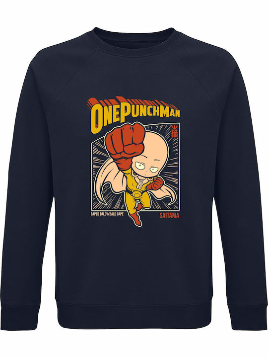 Bio-Baumwolle Unisex Sweatshirt One Punchman Saitama Vintage Poster Anime Manga Marineblau