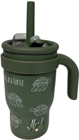 abo In A Fast World Be A Turtle Stainless Steel Kids Water Bottle Thermos with Straw Multicolour 350ml