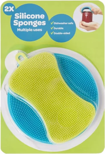 Set Bureți De Bucătărie Din Silicon Cardsplitter 2 Bucăți Albastre Verzi 11 X 6.5 Cm