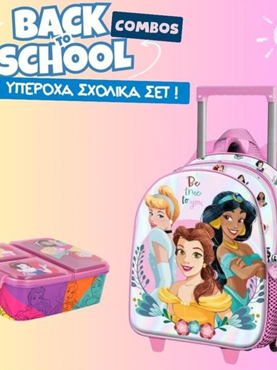 Σχολικό Σετ Τσάντα Νηπιαγωγείου Disney Princess 3D Trolley + Φαγητοδοχείο