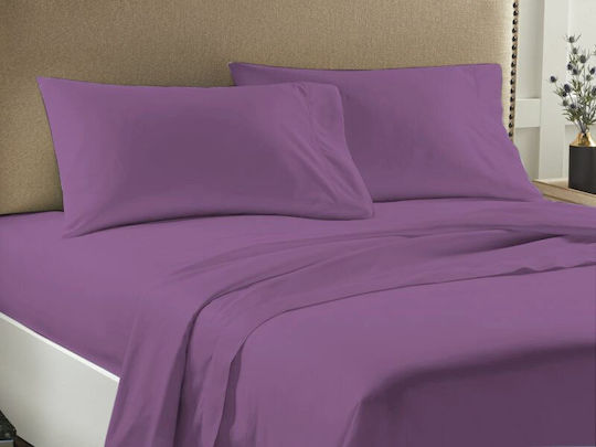 Economy Super-Double Bed Sheets Set with Rubber Hugger 160x200+33cm Purple 4 Pieces