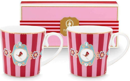 PiP Studio Love Birds Medallion Stripes Red-pink Κούπα Κεραμική Κόκκινη 150ml 2τμχ