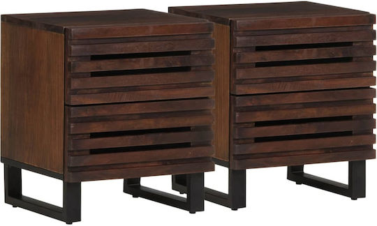 Wooden Bedside Tables with Metal Legs Brown 2 Pieces 40x34x46cm