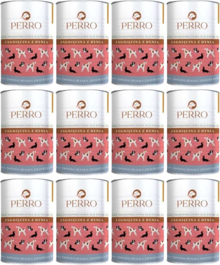 Perro Nasses Hundefutter mit Lamm, Kürbis, Fleisch, Leber und Lachs 12x400gr