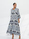 Summer Shirt Dress with Ruffles Geometric Print