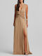Sommer Maxi Abendkleid mit Masche Beigefarbe