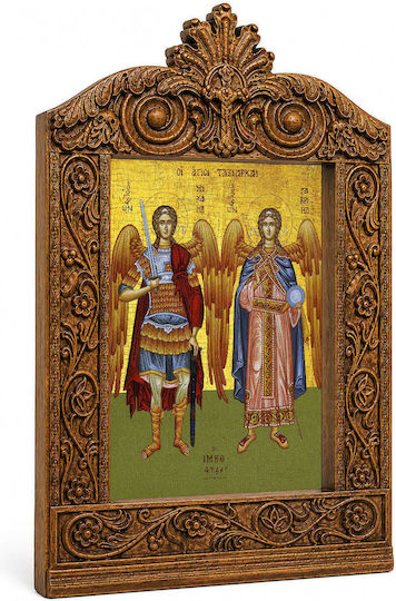 Polyart Heiligenikonen Erzengel Michael & Gabriel Holzliche Darstellung Akantus 30cm