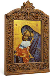 Panagia Eleousa Wooden Carved Saint Icon of Thorns 30cm