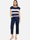 Women's Summer Linen Short Sleeve Striped Nautical Style Blouse